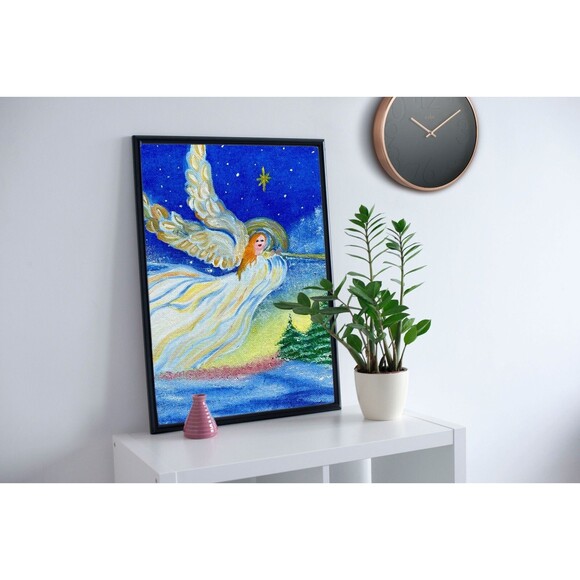 Original Oil Painting Angel Trumpet Christmas Winter Night Sky 8x10 Canvas Art - Picture 8 of 11
